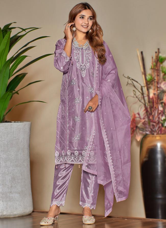 Organza Purple Eid Wear Embroidery Work Pakistani Suit